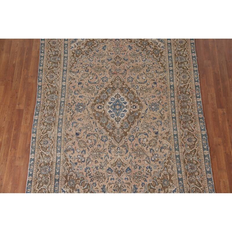 Hand Knotted Oriental 100% Wool Carpet Traditional Floral Coral Mashad Area Rug - 9' 1'' X 6' 1''