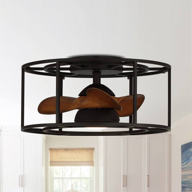 20-inch Matte Black 3-Blade Caged LED Ceiling Fan Fandelier with Light Kit and Remote, Reversible motor - Remote