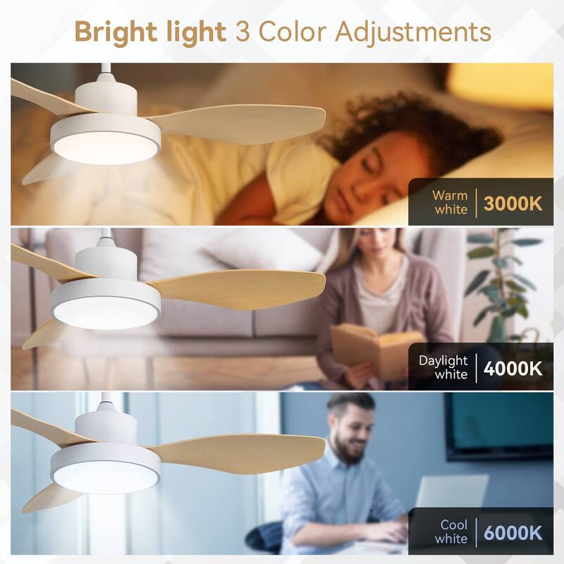 Modern Ceiling Fan Light with 22W LED Light and Remote Control, 6 Speed Reversible DC Motor for Bedroom and Lounge Area