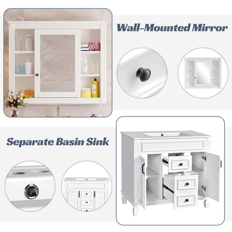 Bathroom Vanity with Top Sink and Mirror Cabinet