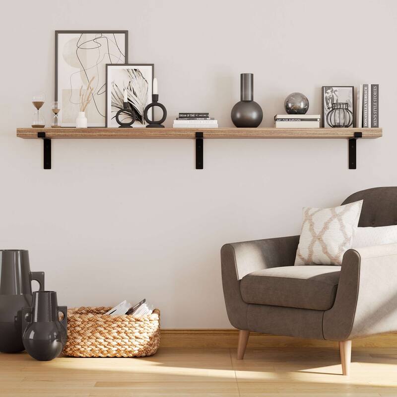 Wallniture Menton 48-60-72-84 inch Long, 9.25" Deep, 1.5" thick Floating Wall Shelf for Wall, Office Decor, Rustic Decor, 1 Pc - 72"
