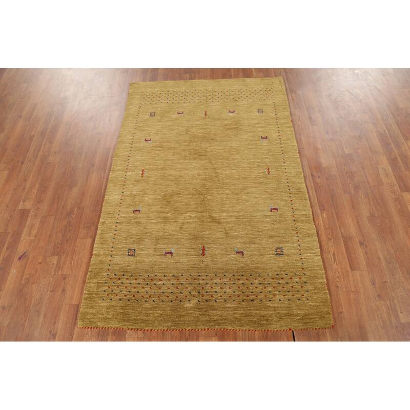Tribal Gold Gabbeh Oriental Accent Rug Hand-Knotted Wool Carpet - 3'10"x 5'10"