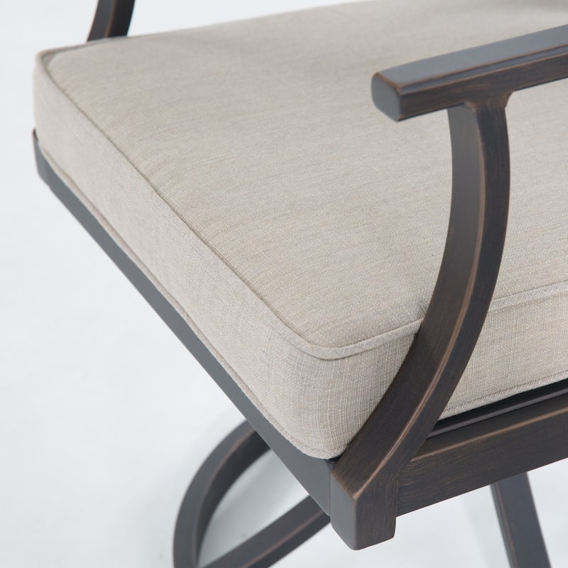Patio Swivel Dining Chairs, Outdoor Slat Back Chairs with Armrest and Cushion, All-Weather Patio Furniture