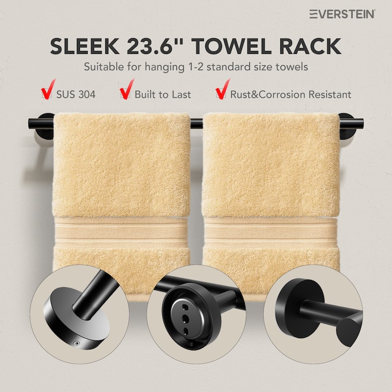 4-Piece Bathroom Hardware Accessories Set, Wall Mount Towel Bar, Toilet Paper Holder, Hand Towel Rack 1 Towel Hooks