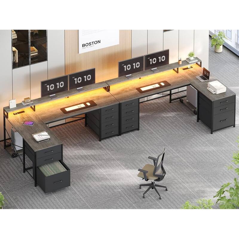 L Shaped Gaming Desk 58" Small Computer Desk 7 Drawers Small Space