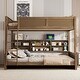 preview thumbnail 13 of 23, Antique Pine Full XL over Queen Bunk Bed with 6 Storage Cabinets & 4 USB/AC Ports (600lb Capacity) Wood