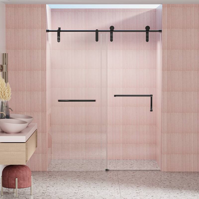 56-60"W x 76"H Single Sliding Glass Shower Door - Matt Black
