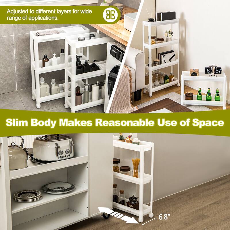 Gymax 2PCS 3 Tier Slim Storage Cart Detachable Kitchen Organizer