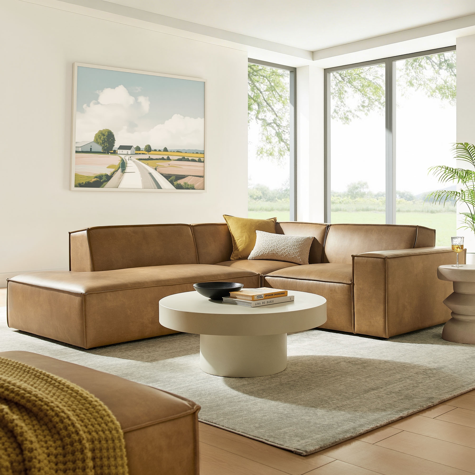 Restore 3-Piece Vegan Leather Modular L-Shaped Sectional Sofa