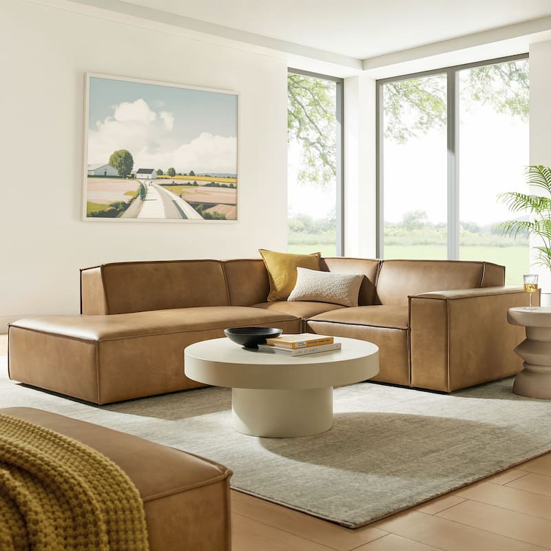 Restore 3-Piece Vegan Leather Modular L-Shaped Sectional Sofa - Toast