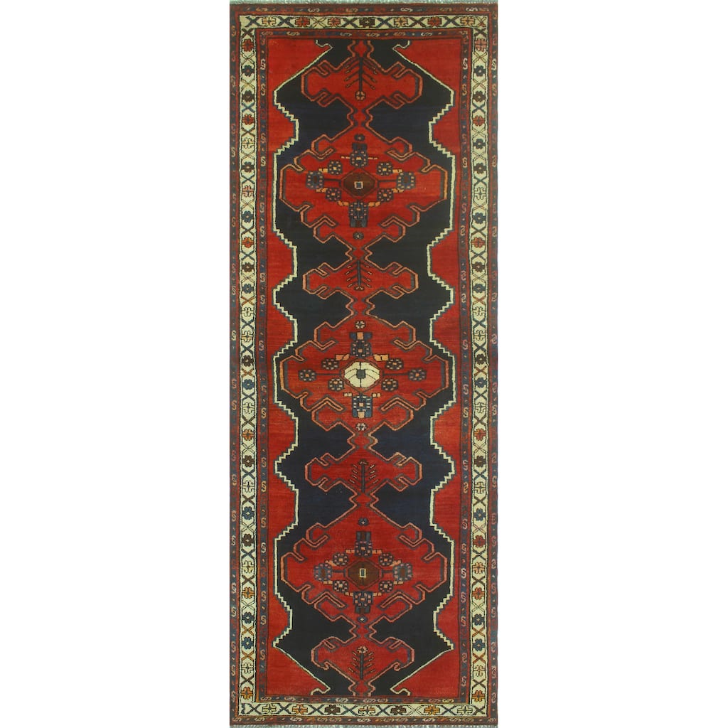 Fine Vintage Distressed Ruben Red/Navy Runner - 3'5" x 9'7"