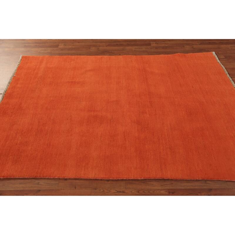 Orange Modern Gabbeh Area Rug Oriental Hand-Knotted Wool Carpet - 4'8" x 6'4"