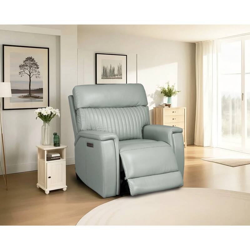 Leather Zero Gravity Power Recliner with Power Headrest and Power Lumbar,USB&USB-C Port - Green