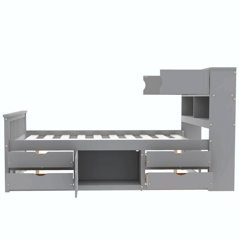 Captain Platform Bed Frame with Storage Bookcases, Shelves & Four Drawers