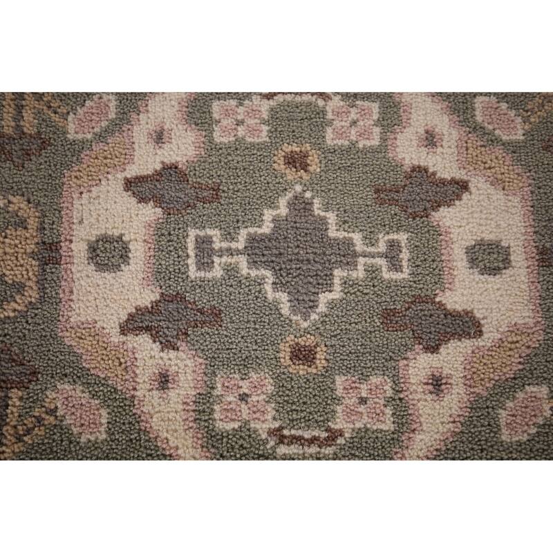All-Over Green & Ivory Oushak Oriental Runner Rug Handmade Wool Carpet - 2'7"x 9'11"