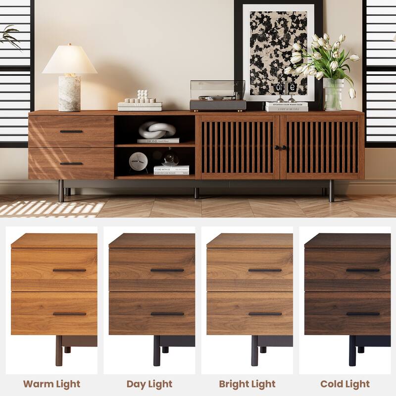 78-Inch TV Stand for TVs up to 85", Entertainment Center TV Media Console Table with Storage Cabinet, Open Shelf and 2 Drawers