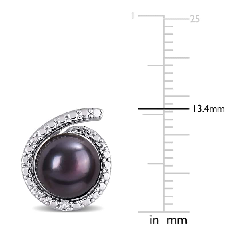 Miadora 8-8.5mm Black Cultured Freshwater Pearl and Diamond Accent Swirl Stud Earrings in Sterling Silver