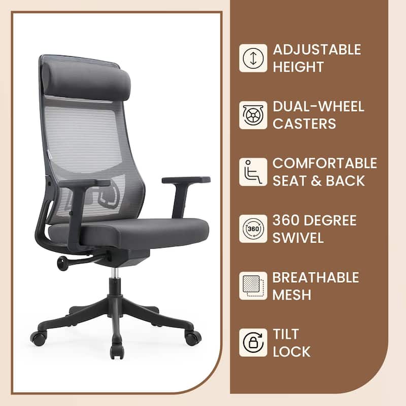 Dale Mesh Back Ergonomic Office Chair with Adjustable Height/Arms Cotton Padded Seat Tilt Swivel for Home Office or Conference