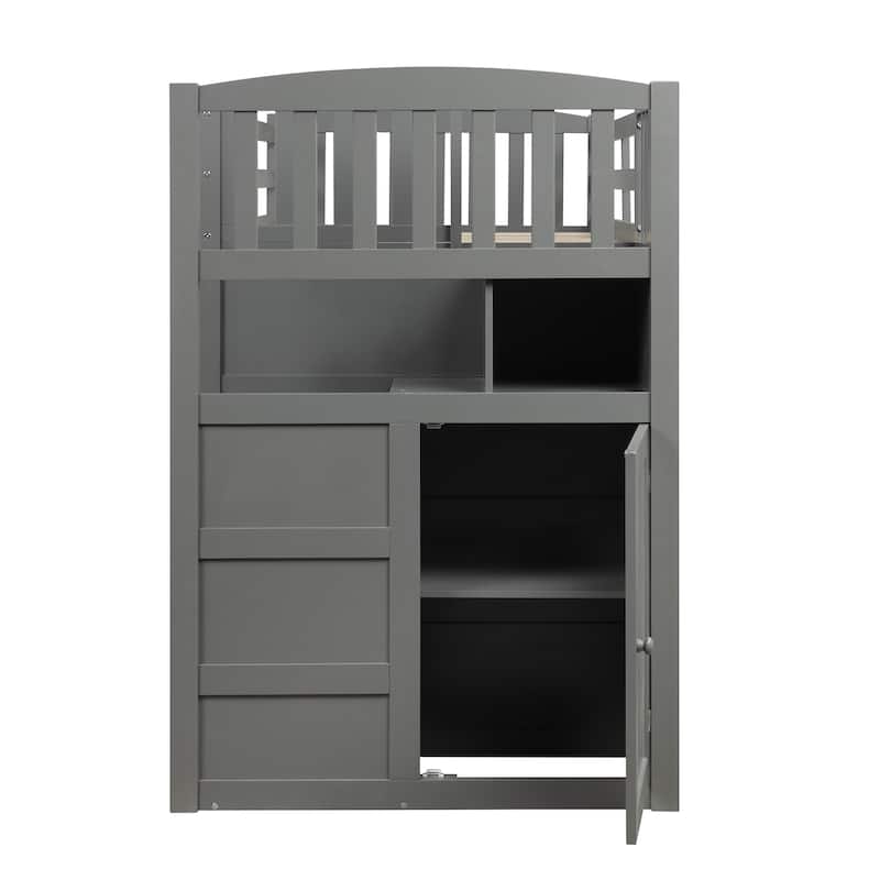 Convertible Twin over Full/Twin Bunk Bed with Storage Shelves & Drawers