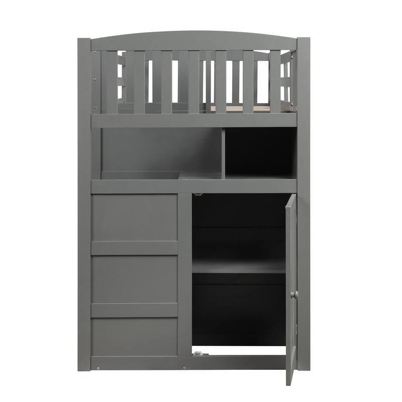 Twin Over Full/Twin Wood Bunk Bed with Convertible Bottom, Drawers, and Guardrails