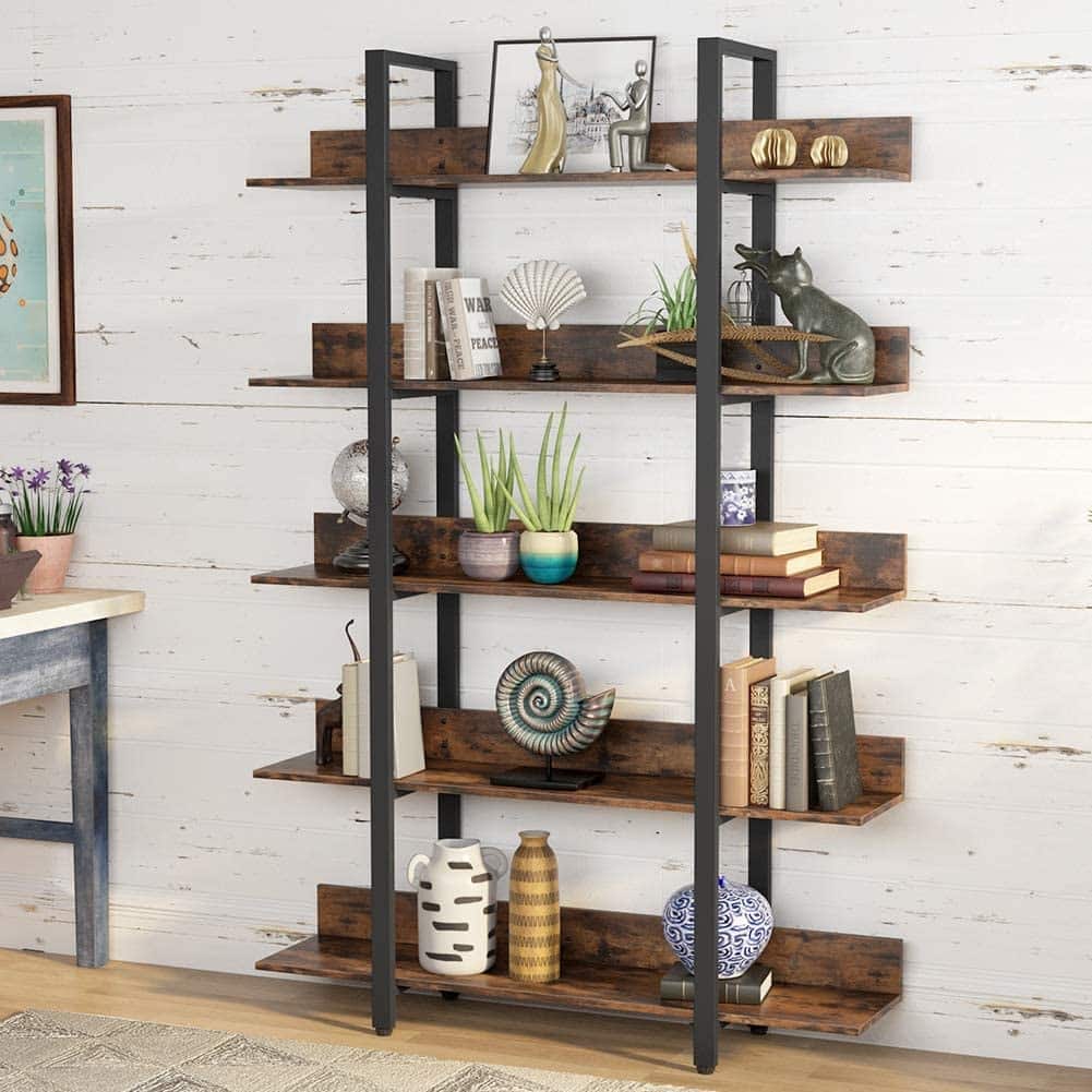 5 Tiers Bookcase, 5-Shelf Industrial Style Etagere Bookcases