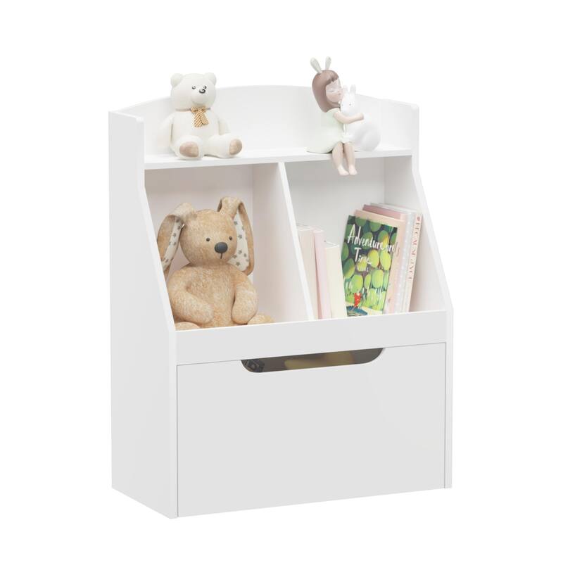 Kids Bookshelf with Drawer and Wheels, Children's Book Display, Wooden Bookcase, Toy Storage Cabinet Organizer, White