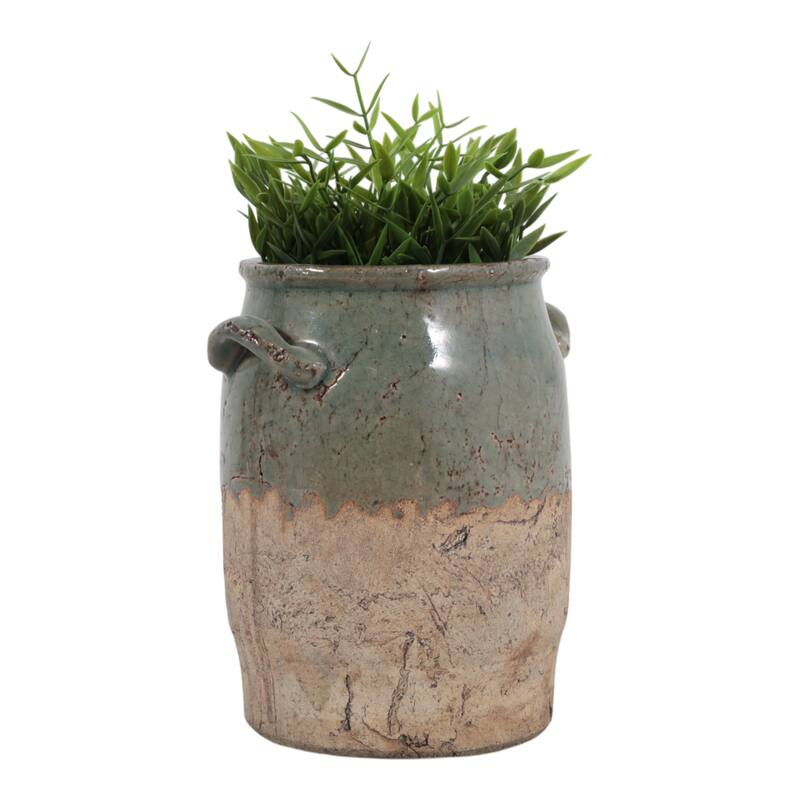 Ceramic Table Vase Rustic Handles Textured Artisan Decorative Accent