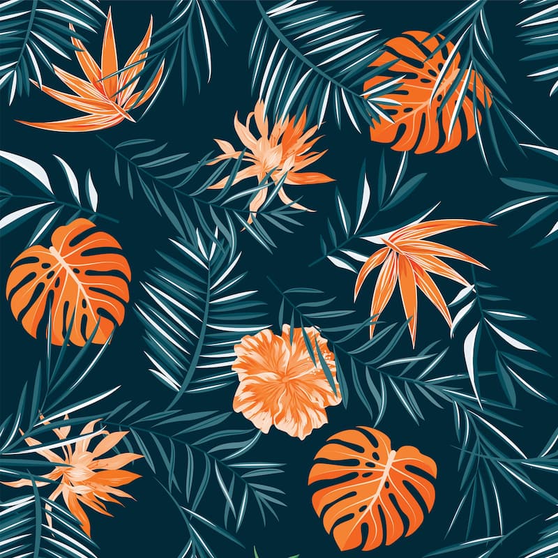 Jungle Palm Leaves - 10'ft H x 24''inch W - 10'ft H x 24''inch W - Blue