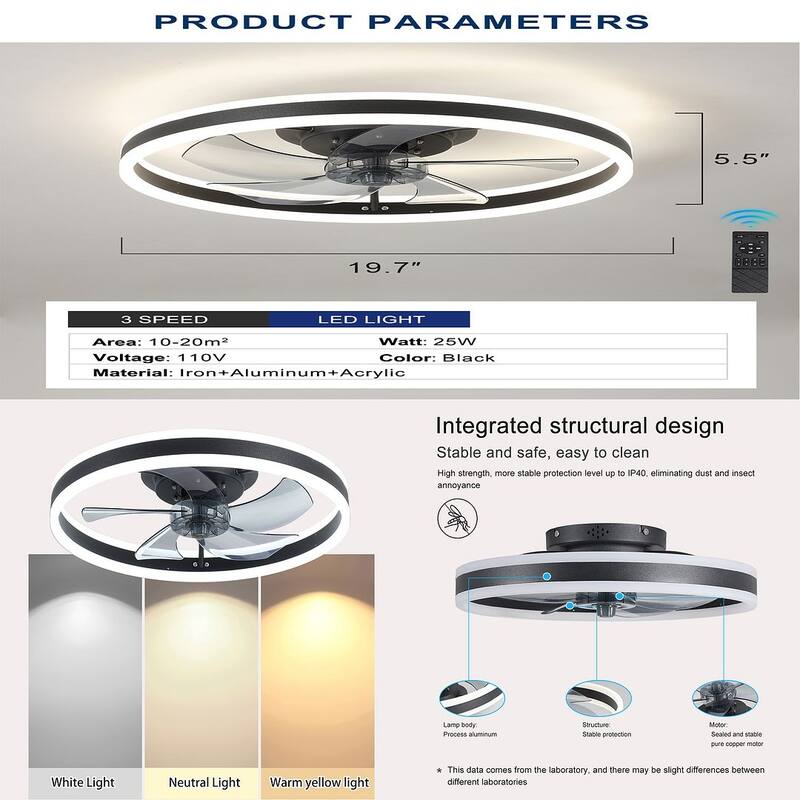 20'' Remote Control Ceiling Fan with Dimmable LED