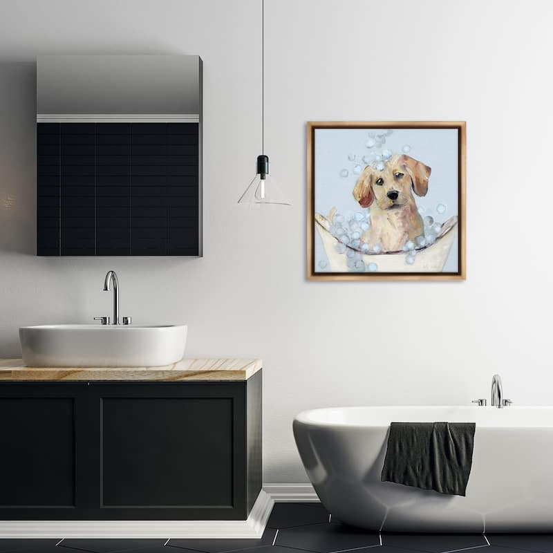 Stupell Bubble Bath Lab Puppy Framed Floater Canvas Wall Art Design By Sally Swatland