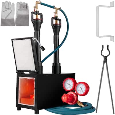 VEVOR 2+2D Gas Propane Forge Furnace Double Burners Blacksmiths Metal Forging - Inner 5.5 x 5.5 x 15.7 in