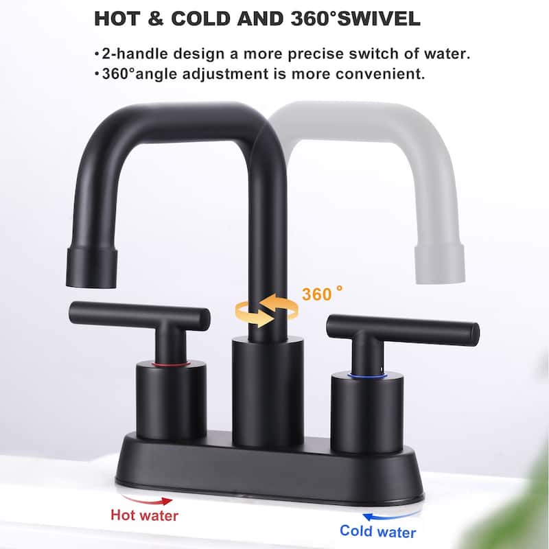 WOWOW 4 in. Centerset Double Handle Bathroom Faucet with Drain Kit