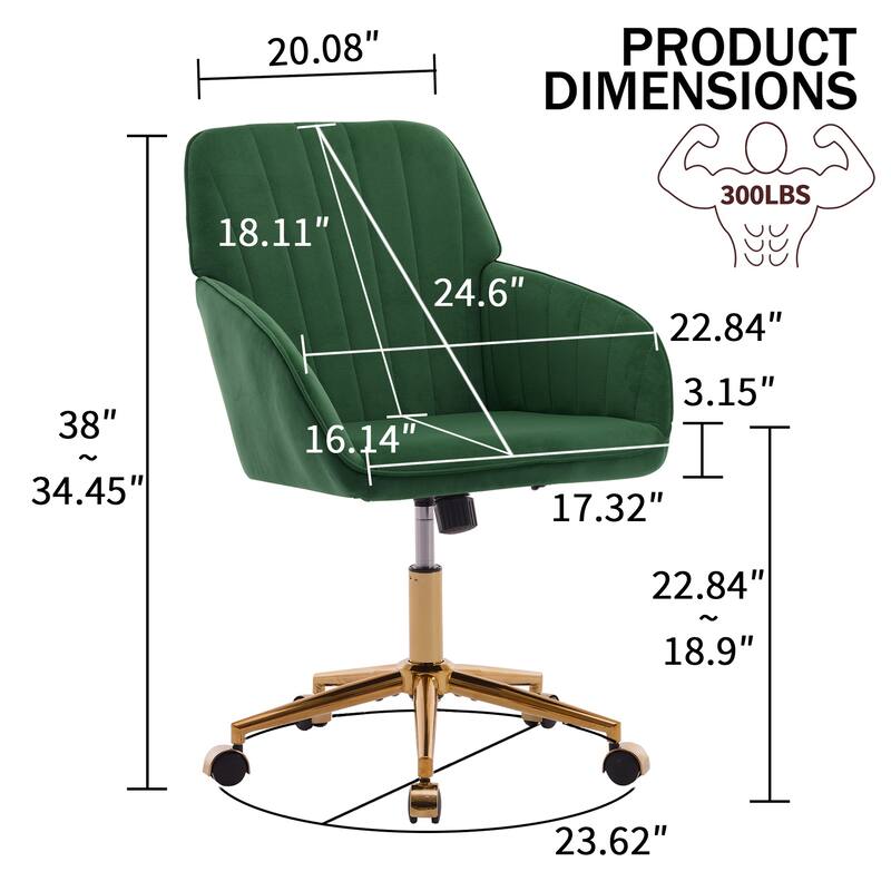 Velvet Office Chair with Golden Base, Ergonomic Backrest, Memory Foam Cushion, and Adjustable Seat for Home or Bedroom