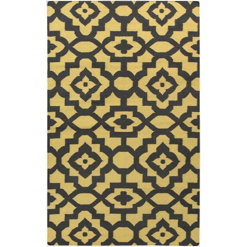 Hand-woven Darcy Geometric Flatweave Wool Area Rug - 8' x 11' - Black