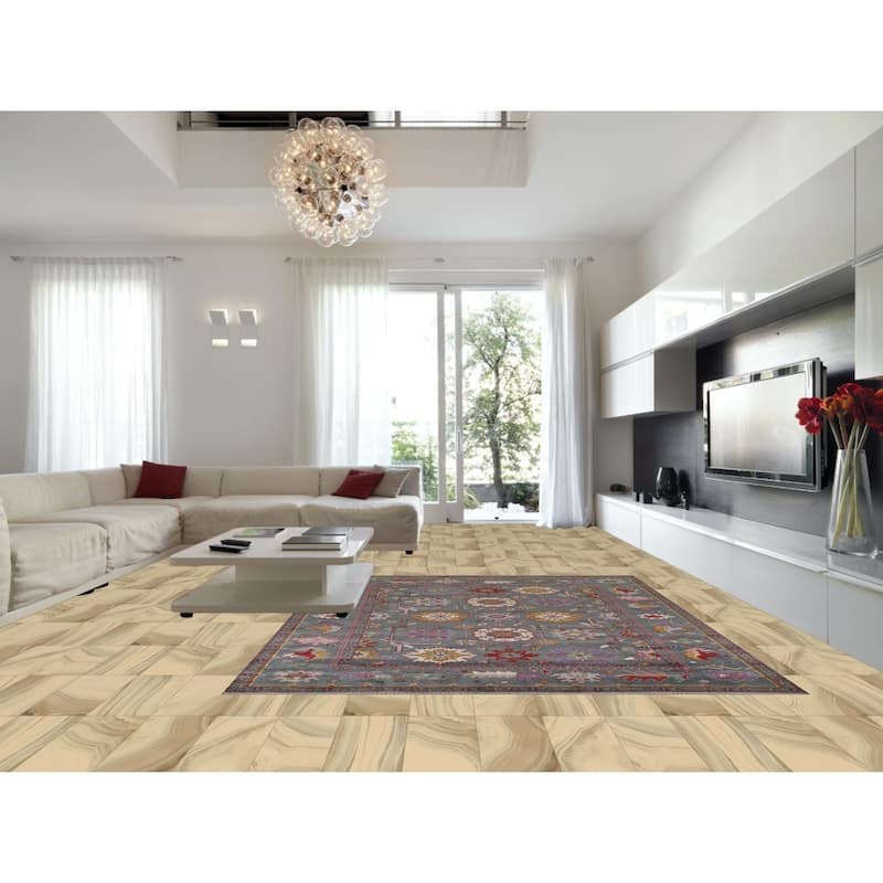 All-Over Gray Oushak Oriental Area Rug Handmade Wool Carpet - 9'3" x 11'7"