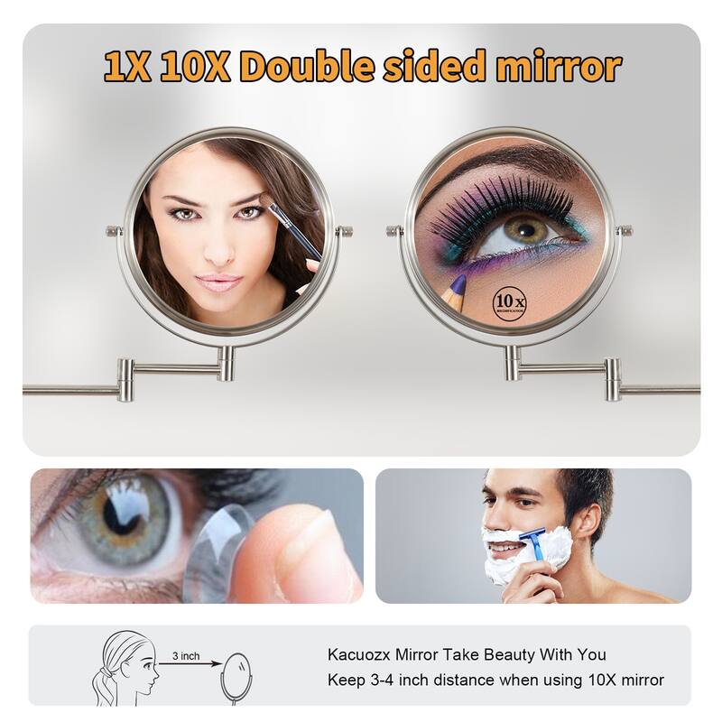 10x/1x Wall Mounted Magnifying Mirror Double-Side Mirrors for Wall