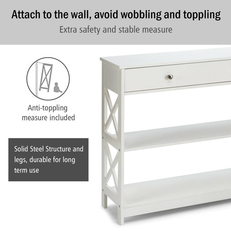 3-Tier Console Table with Drawers for Entryway and Living Room Storage - 39.5" x 12" x 31.5"