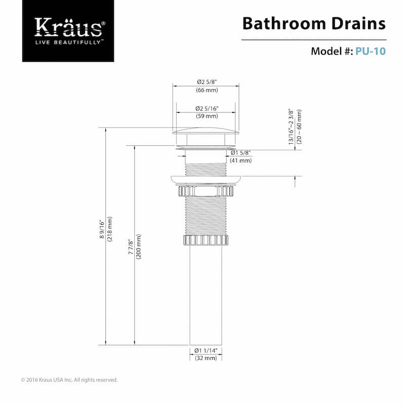 KRAUS Pop-Up Drain for Vessel Bathroom sink