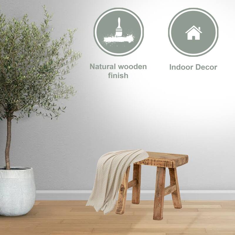 Artissance 11 in. W Rectangular Natural Wood Vintage Mini Stool - 11" W x 5" L x 9" H