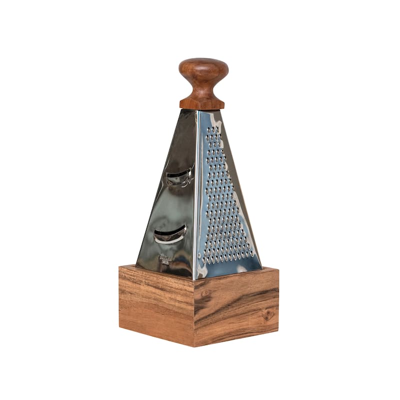 Handheld Stainless Steel Grater with Acacia Wood Handle - 4.8"L x 4.8"W x 11.0"H - Natural - 4.8"L x 4.8"W x 11.0"H