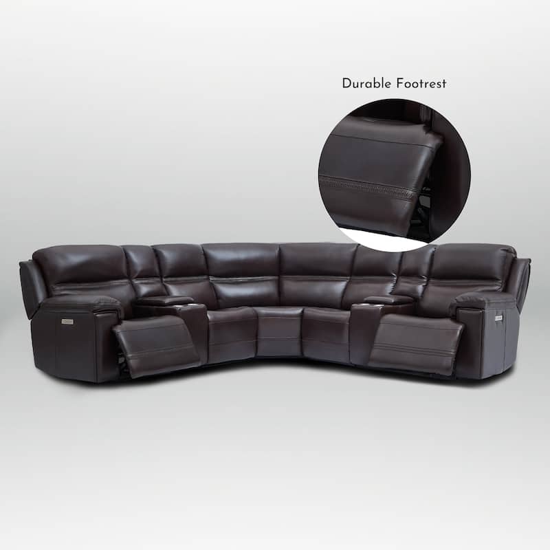 7PCS, 3 power Recliners, Dual-Power Genuine Leather Reclining Sectional with Console, Zero Gravity