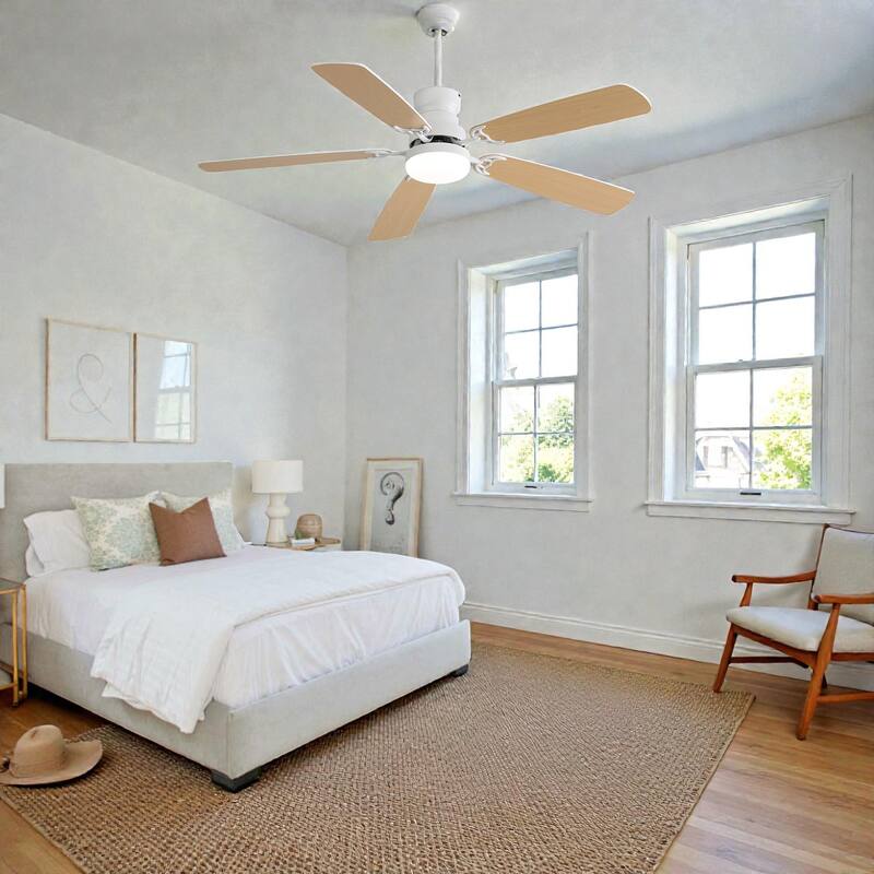 52 Inch Indoor Ceiling Fan with LED Light, 6-Speed Quiet DC Motor, 5 Blades, Dual-Color Design, Remote Control