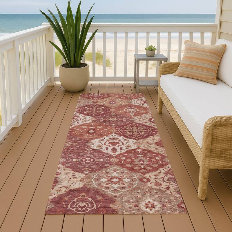 Machine Washable Indoor/ Outdoor Traditional Panel Chantille Rug - Brick - 2'3" x 7'6"
