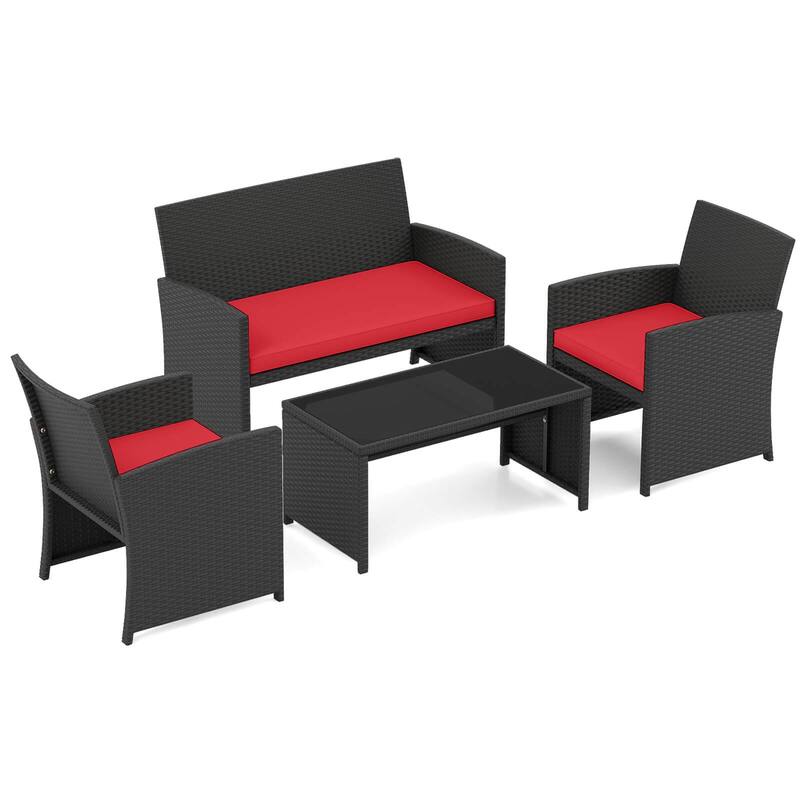 Costway 4 PCS Patio Conversation Set with Seat Cushions & Tempered - See Details