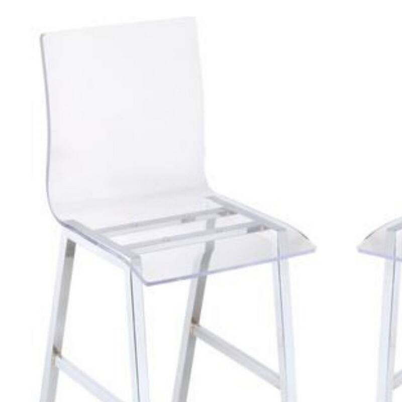 Metal Counter Height Chair with Acrylic Seat and Back, Set of 2,Clear and Silver