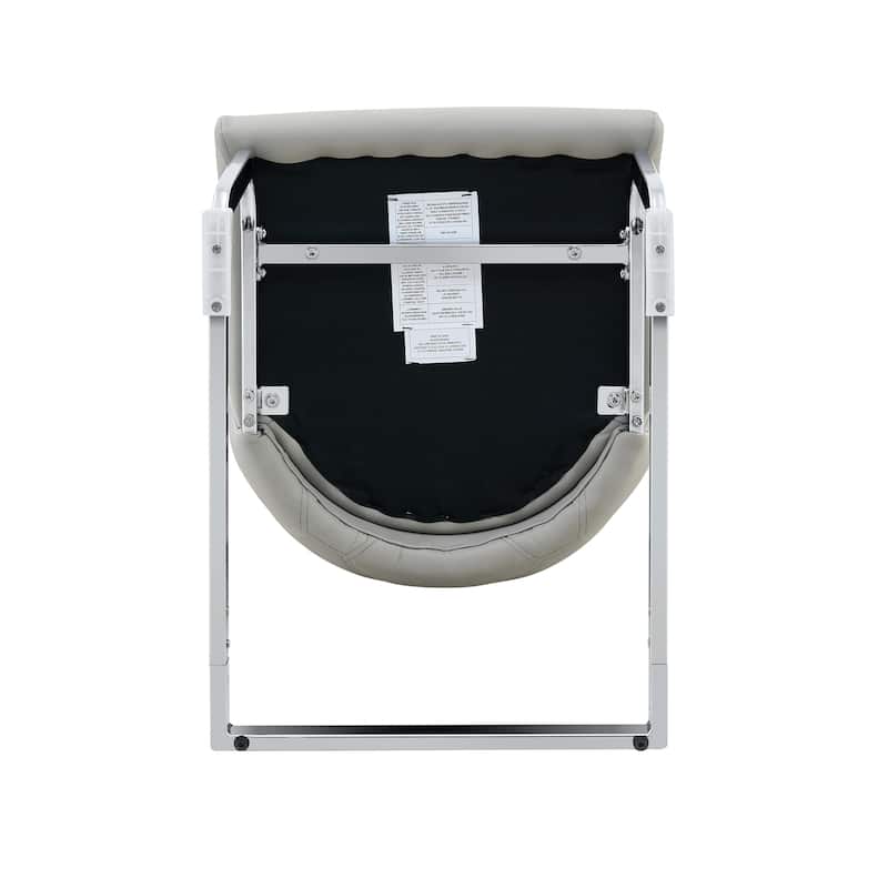 Dining Chairs Set of 4, Faux Leather Kitchen Chairs with Gold Mesh Texture, Silver Back Ring and Chrome Pull Handle