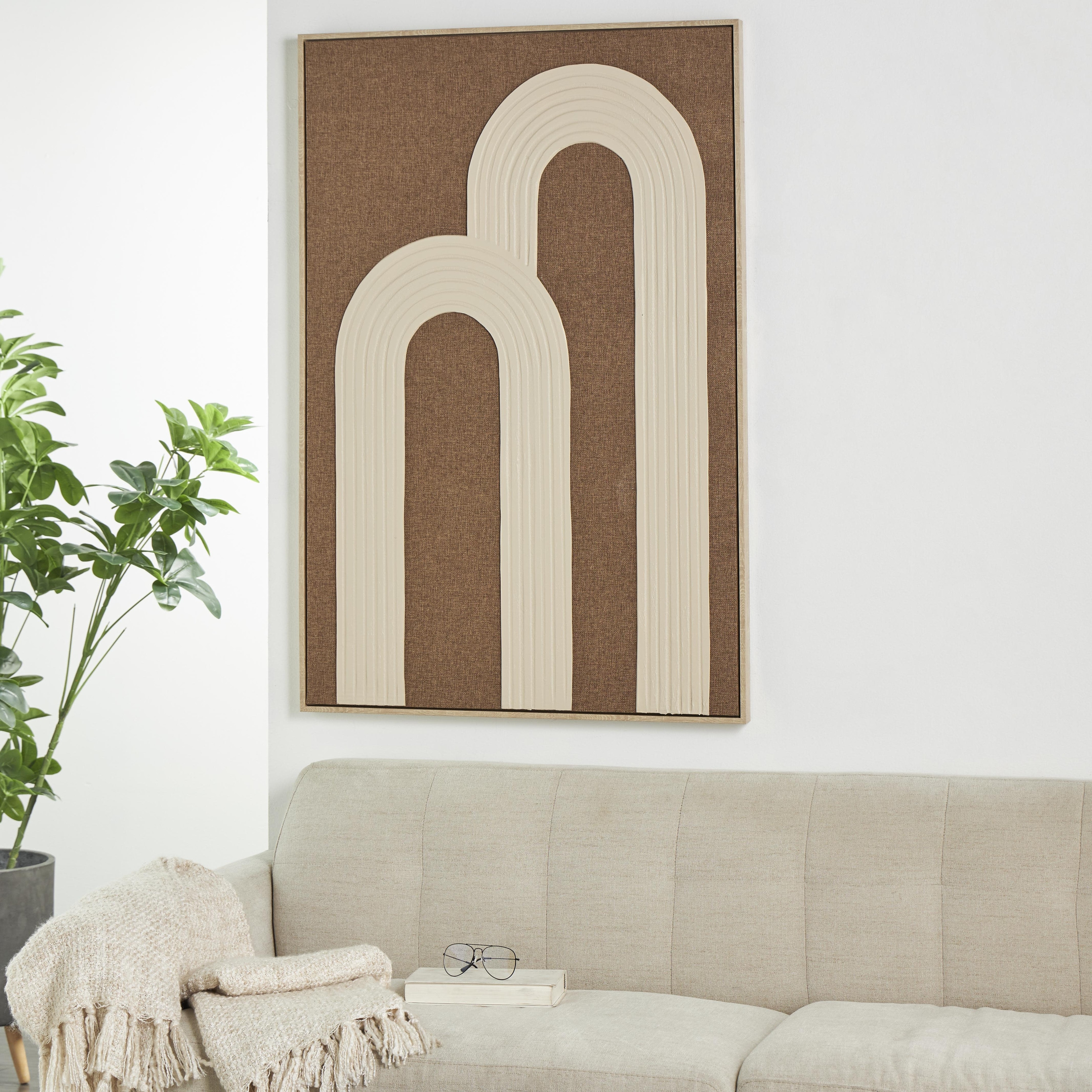 Polyester Geometric Living Room Wall Decor with Tan Layered Arches - Brown - The Novogratz, image size:3500x3500