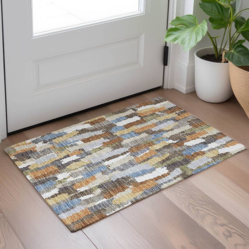 Machine Washable Indoor/ Outdoor Contemporary Stacks Chantille Rug