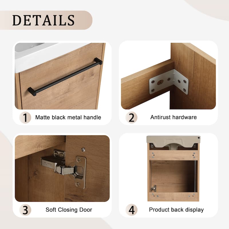 Bathroom Vanity With Sink In 16/18 Inch, Floating Bathroom Vanity With Soft Close Door