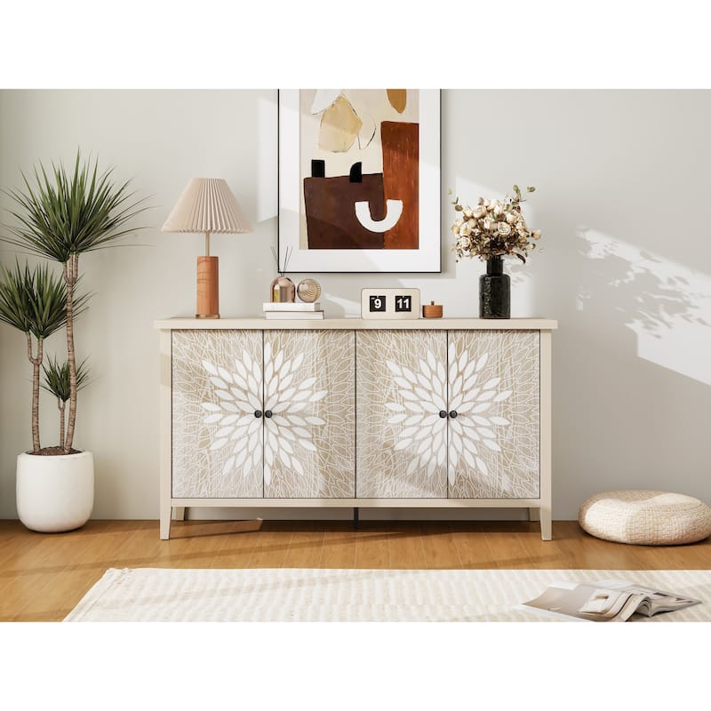 Roomfitters Sideboard Buffet Cabinet, 4 Door Storage Cabinet with Adjustable Shelves
